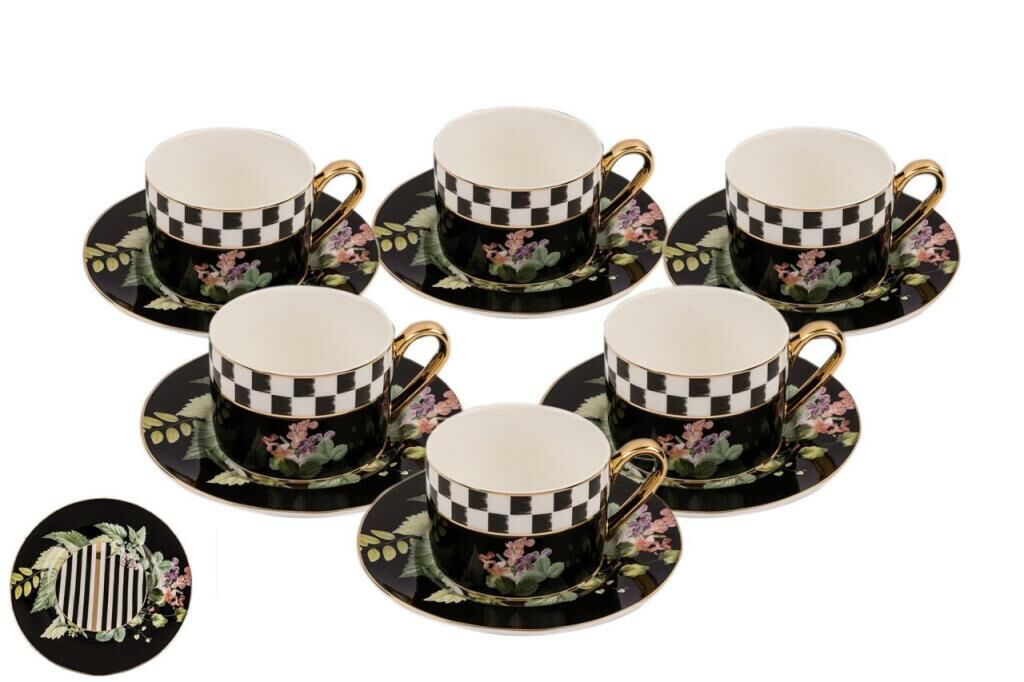 FLORAL SİYAH 6'LI ÇAY FİNCAN SETİ