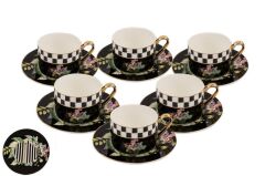 FLORAL SİYAH 6'LI ÇAY FİNCAN SETİ