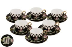 FLORAL SİYAH 6'LI ÇAY FİNCAN SETİ