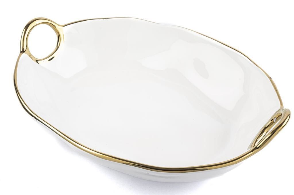 GOLD RİMLİ DERİN OVAL SERVIS KASE 40X29X8CM