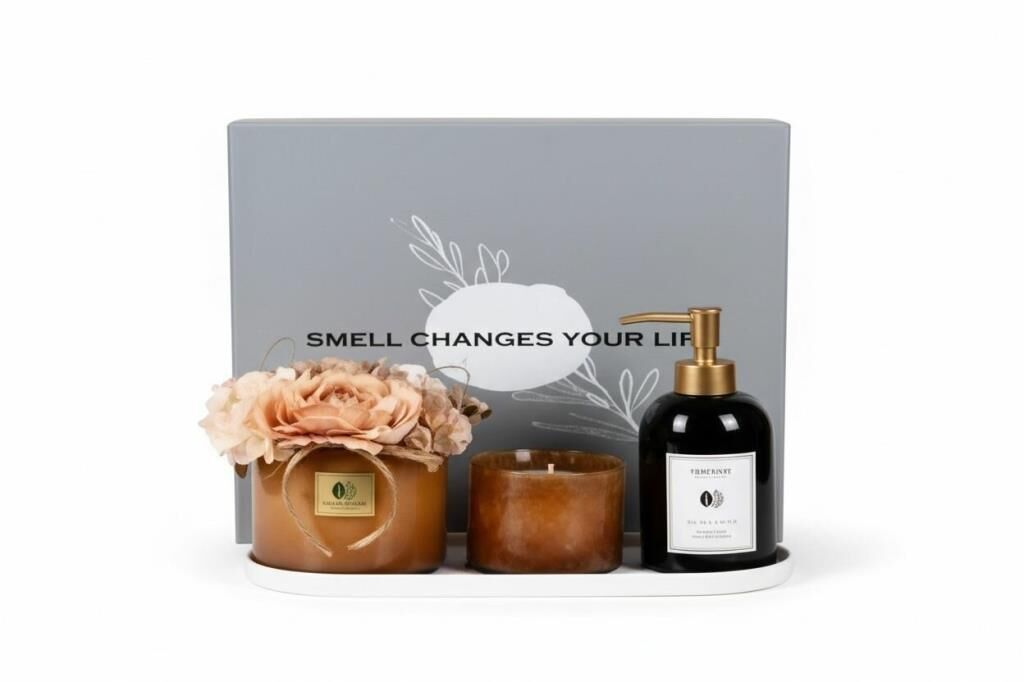 DEKORATİF OVAL TEPSİLİ KAHVERENGİ KOKU SETİ