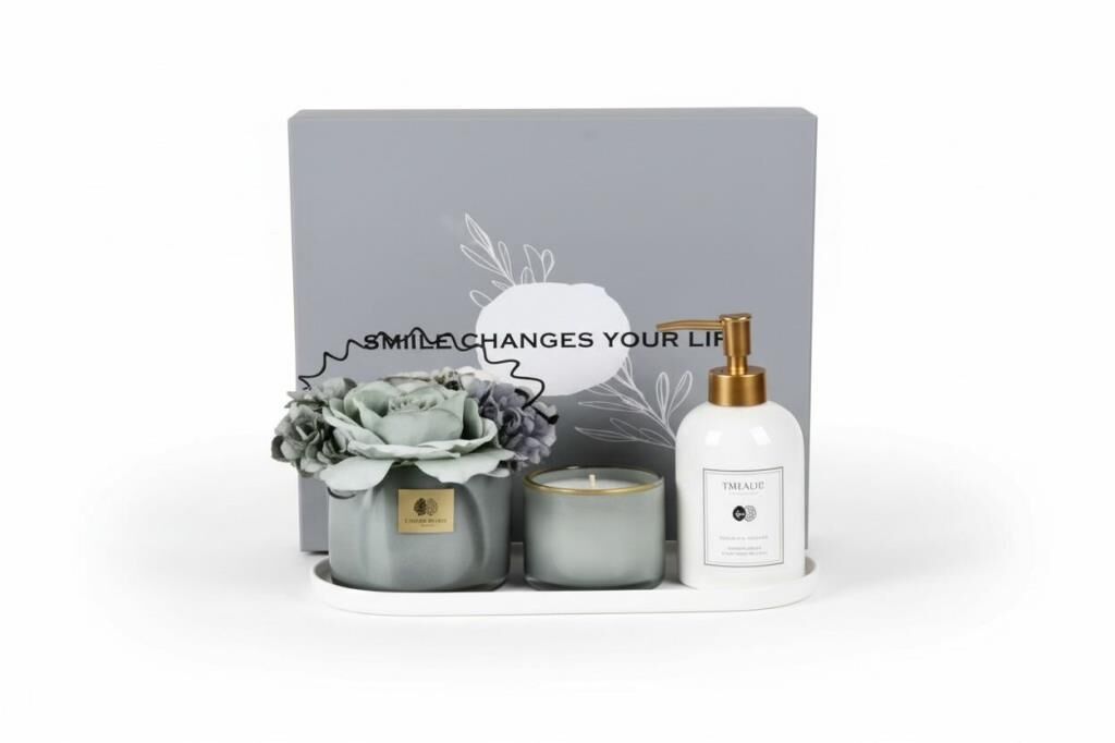 DEKORATİF OVAL TEPSİLİ GRİ KOKU SETİ