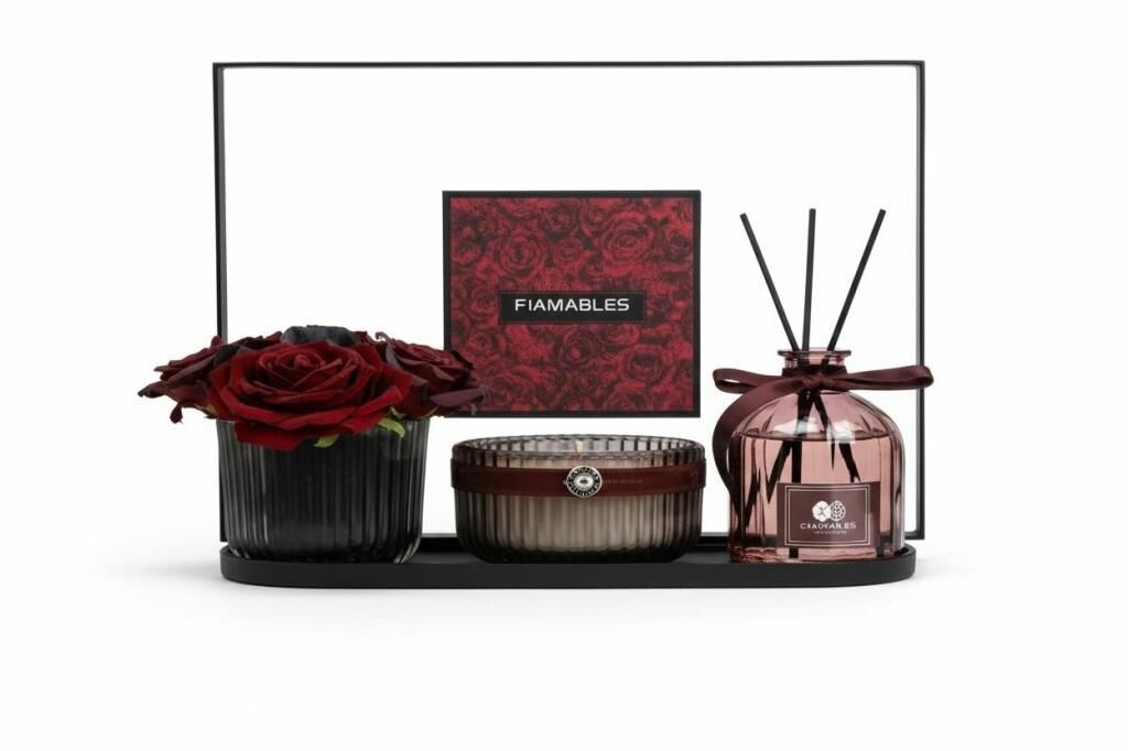 DEKORATİF OVAL TEPSİLİ KIRMIZI KOKU SETİ