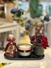 DEKORATİF OVAL TEPSİLİ KIRMIZI KOKU SETİ