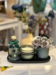 DEKORATİF OVAL TEPSİLİ MAVİ KOKU SETİ