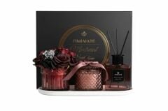 DEKORATİF OVAL TEPSİLİ BORDO KOKU SETİ