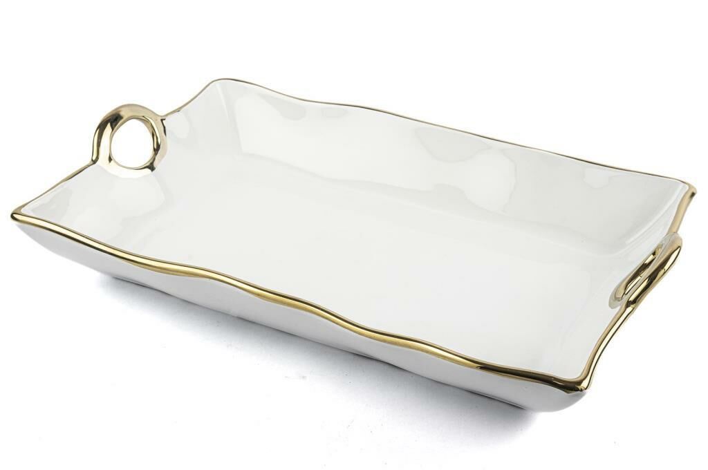 GOLD RİMLİ DİKDÖRTGEN DERİN SERVİS TABAK 37X23X8CM