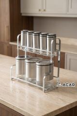 SIENA INOX KAPLAMA 8 PARÇA STANDLI CAM BAHARAT SETİ