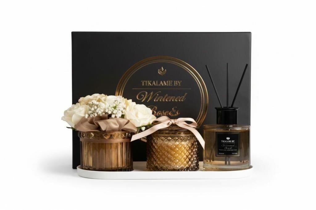 DEKORATİF OVAL TEPSİLİ BEJ KOKU SETİ