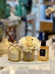 DEKORATİF OVAL TEPSİLİ BEJ KOKU SETİ