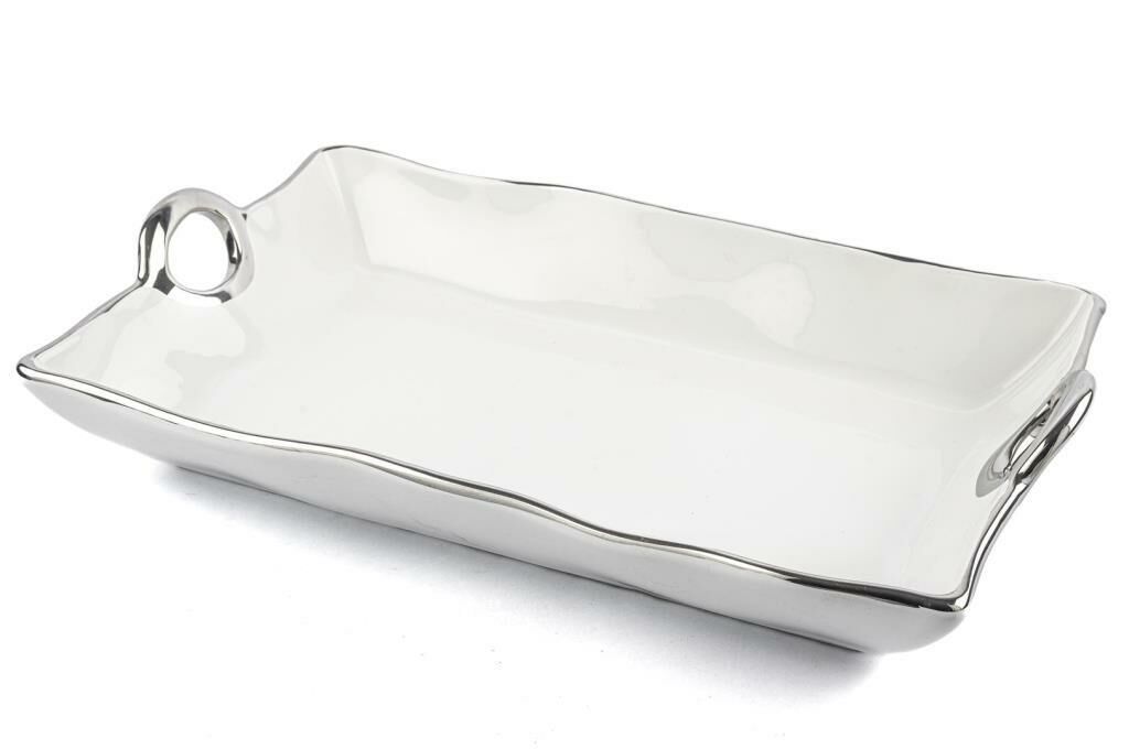 GÜMÜŞ RİMLİ DİKDÖRTGEN DERİN SERVİS TABAK 37X23X8CM