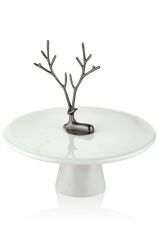 EVZA MERMER BEYAZ KONİK KAİDELİ SUNUM TABAK/DEKOR 27CM