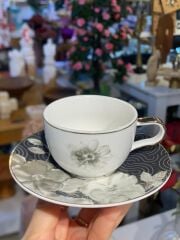 SİYAH ÇİÇEK DESENLİ TEK KİŞİLİK TÜRK KAHVESİ FİNCANI