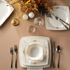 MÜHÜR CREAM GOLD 60 PARÇA KARE YEMEK TAKIMI