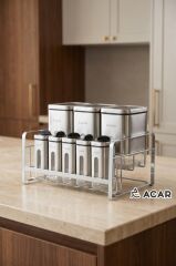 SIENA INOX KAPLAMA 8 PARÇA STANDLI CAM BAHARAT SETİ