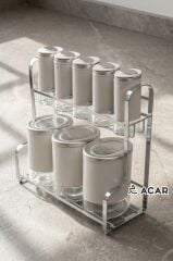 ARLO BEJ GÜMÜŞ 8 PARÇA STANDLI CAM BAHARAT SETİ