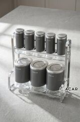 ARLO GRİ GÜMÜŞ 8 PARÇA STANDLI CAM BAHARAT SETİ
