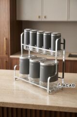 ARLO GRİ GÜMÜŞ 8 PARÇA STANDLI CAM BAHARAT SETİ