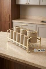 ARLO BEJ ALTIN 8 PARÇA STANDLI CAM BAHARAT SETİ