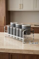 ARLO GRİ GÜMÜŞ 8 PARÇA STANDLI CAM BAHARAT SETİ