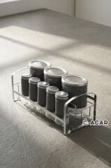 ARLO GRİ GÜMÜŞ 8 PARÇA STANDLI CAM BAHARAT SETİ