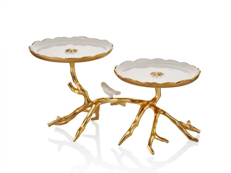 LOVE BIRD SERİSİ BEYAZ 2'Lİ STANDLI SUNUMLUK/DEKOR 38CM