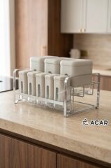 LEON BEJ GÜMÜŞ 8 PARÇA STANDLI CAM BAHARAT SETİ
