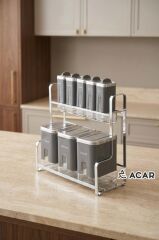 LEON GRİ GÜMÜŞ 8 PARÇA STANDLI CAM BAHARAT SETİ