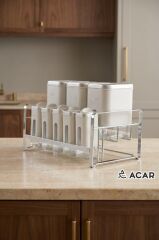 REX BEJ GÜMÜŞ 8 PARÇA STANDLI CAM BAHARAT SETİ