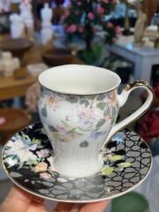 SİYAH ÇİÇEK DESENLİ 6 KİŞİLİK TÜRK KAHVESİ FİNCANI