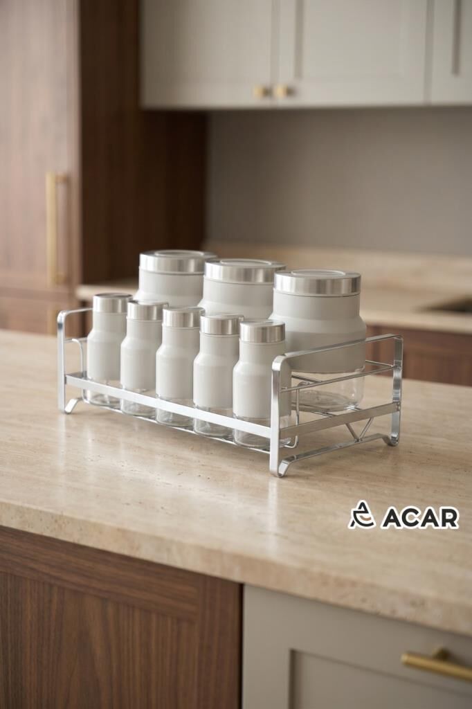 COLT BEJ GÜMÜŞ 8 PARÇA STANDLI CAM BAHARAT SETİ