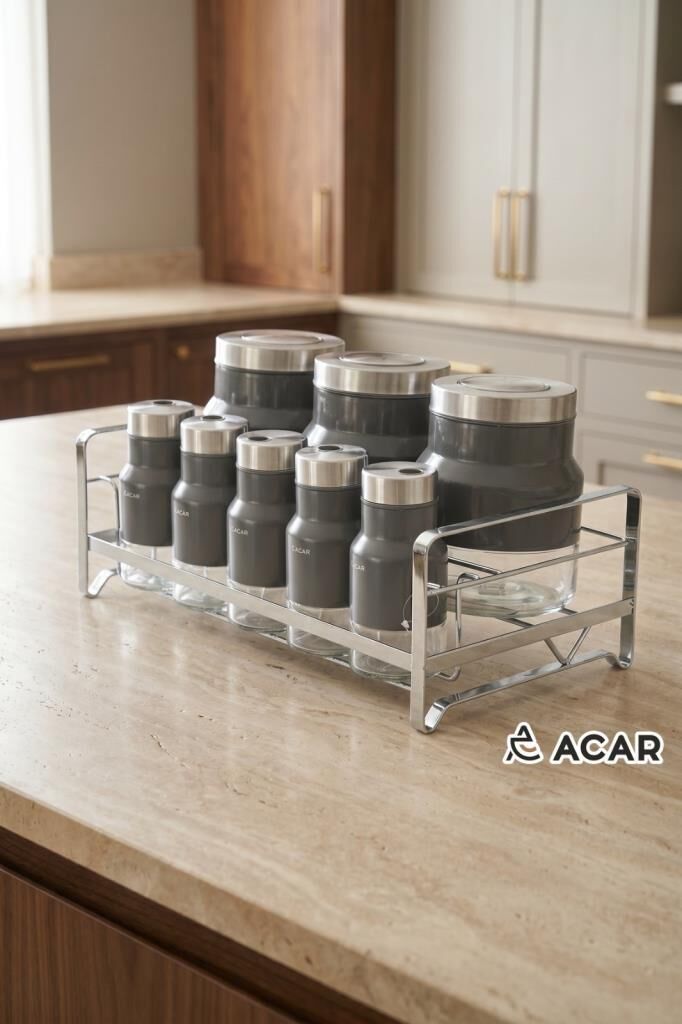 COLT GRİ GÜMÜŞ 8 PARÇA STANDLI CAM BAHARAT SETİ