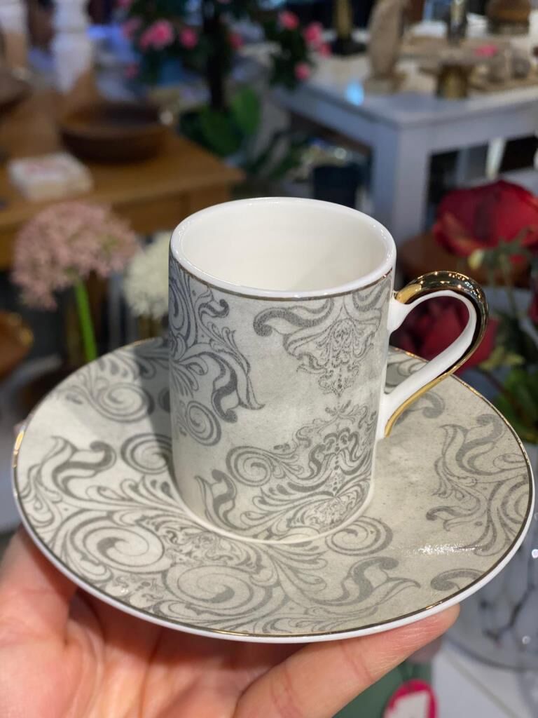 GRİ ŞAL DESENLİ 6 KİŞİLİK TÜRK KAHVESİ FİNCANI