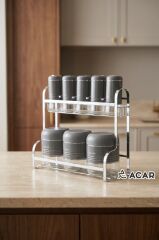 JADE GRİ GÜMÜŞ 8 PARÇA STANDLI CAM BAHARAT SETİ