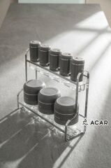 JADE GRİ GÜMÜŞ 8 PARÇA STANDLI CAM BAHARAT SETİ