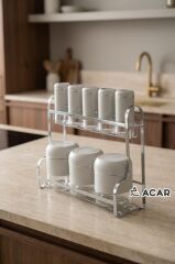 JADE BEJ GÜMÜŞ 8 PARÇA STANDLI CAM BAHARAT SETİ