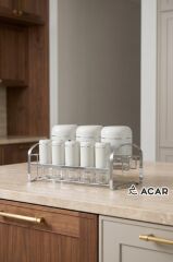 JADE BEJ GÜMÜŞ 8 PARÇA STANDLI CAM BAHARAT SETİ