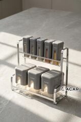LEON GRİ GÜMÜŞ 8 PARÇA STANDLI CAM BAHARAT SETİ