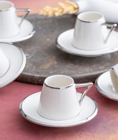 CAMILLIO BEYAZ GÜMÜŞ 6 KİŞİLİK TÜRK KAHVESİ FİNCANI