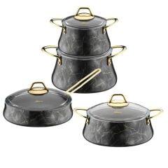 SİYAH MERMER 8 PARÇA TENCERE SETİ