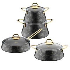 SİYAH MERMER 8 PARÇA TENCERE SETİ