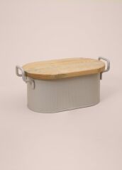 STRİPE BEJ AHŞAP KAPAKLI EKMEK KUTUSU 40CM