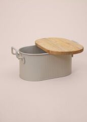 STRİPE BEJ AHŞAP KAPAKLI EKMEK KUTUSU 40CM