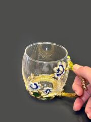 PEMBE METAL KULPLU CAM KUPA