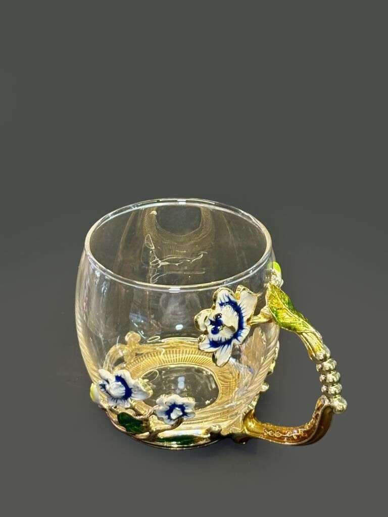 PEMBE METAL KULPLU CAM KUPA