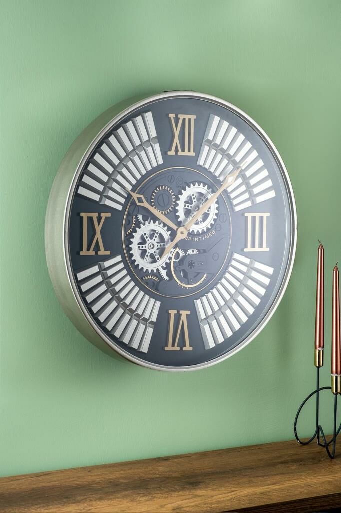 GÜMÜŞ ÇARKLI DUVAR SAATİ 59CM