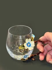 MAVİ METAL KULPLU CAM KUPA