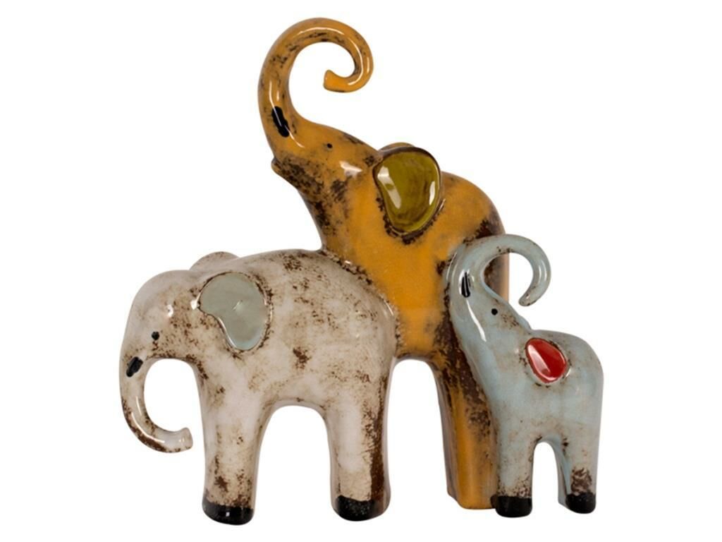RENKLİ ÜÇLÜ FİL DEKOR 29CM