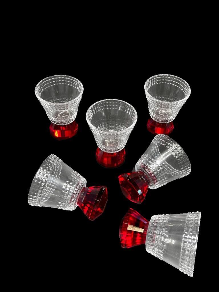 KRİSTAL AYAKLI KIRMIZI 6'LI KAHVE YANI BARDAK