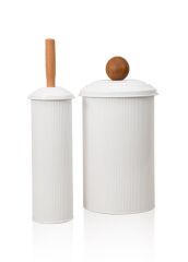 STRİPE BEYAZ ÇÖP KOVASI&TUVALET FIRÇASI